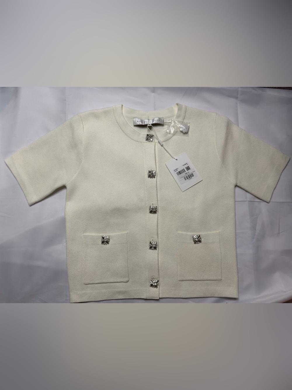 Endless Rose Short Sleeve Jewel Button-Up Cardigan Cream Color